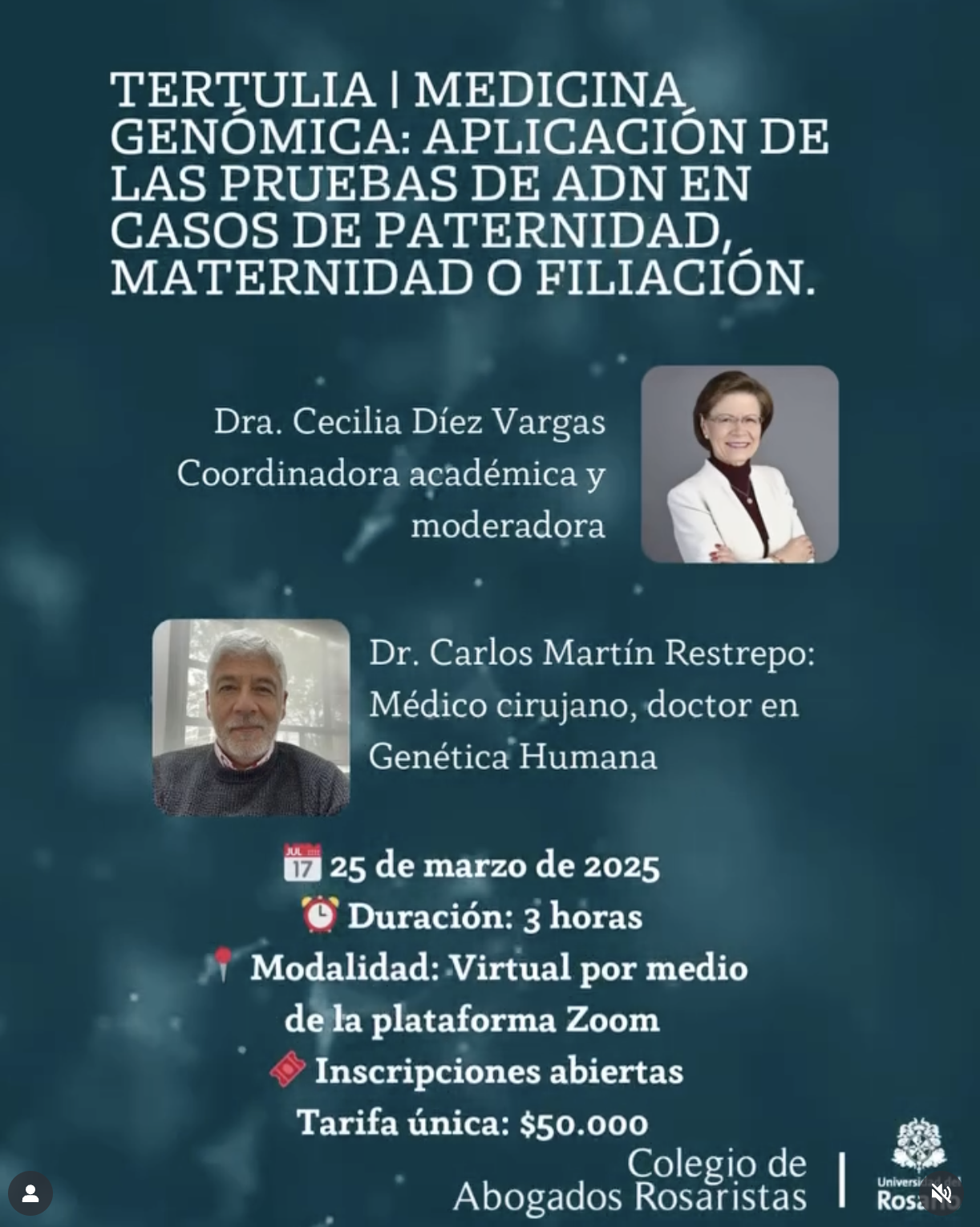 TERTULIA | Medicina  genómica: aplicación de  las pruebas de ADN en  casos de paternidad,  maternidad o filiación.